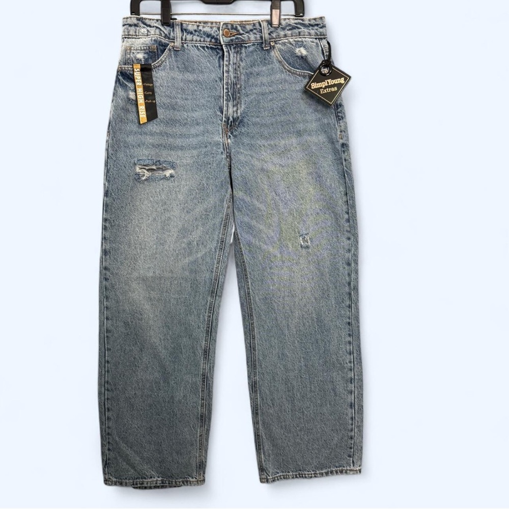 NEW Sz‎ 11 Super High Rise Distressed Straight Leg Jeans Y2K Grunge Streetwear
